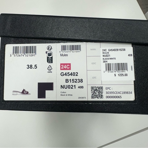 CHANEL Logo Heeled Slide Sandals in Black/White - Picture 13 of 14